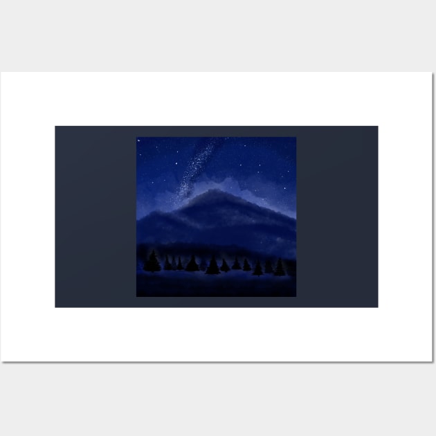 Cut Night art galaxy mountains and forest Wall Art by AnabellaCor94